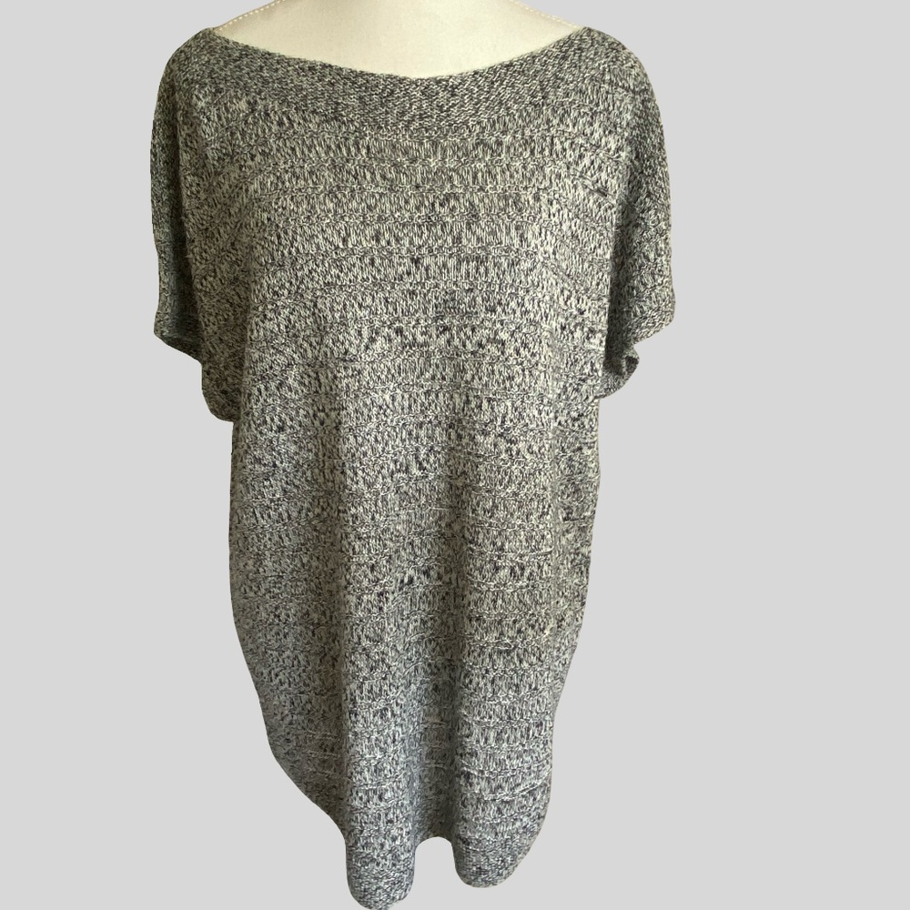 Talbots Black White Linen Boatneck Cap Sleeve Vacation Relaxed Fit Knit Top-Sz-L
